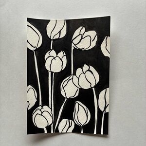 Black & Tulips Watercolor Painting
